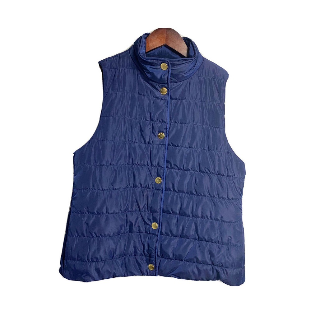 Michael Kors Women’s Packable Puffer Vest Full Snap Up Midnight Blue Size Small